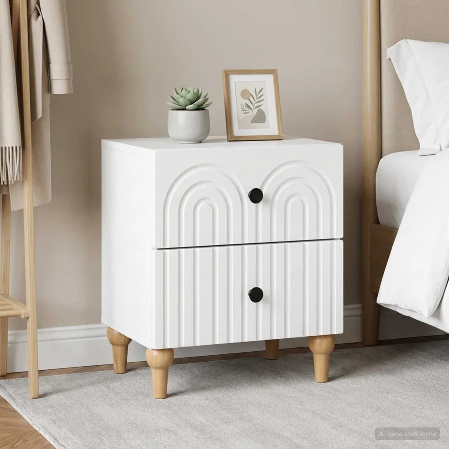 Cabinet de chevet avec tiroir 2 pcs Blanc 43 x 34,5 x 48 cm - 4
