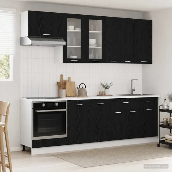 Unité de cuisine LYON 8 pcs Chêne noir Bois d'ingénierie