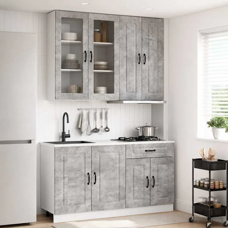 Unité de cuisine KALMAR 4 pcs Gris béton Bois d'ingénierie