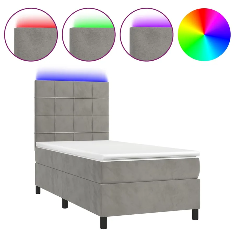 Sommier à lattes de lit matelas et LED Gris clair 100x200 cm - 2