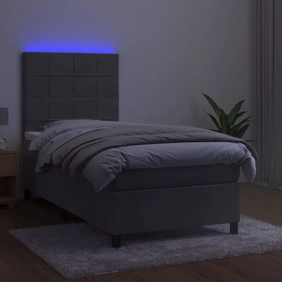 Sommier à lattes de lit matelas et LED Gris clair 100x200 cm - 4