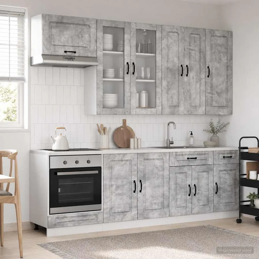 Unité de cuisine KALMAR 8 pcs Gris béton Bois d'ingénierie