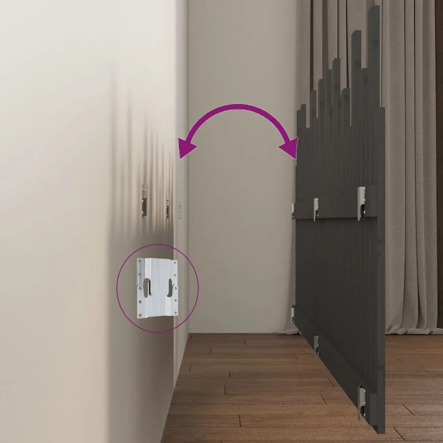 Tête de lit murale Gris 204x3x80 cm Bois massif de pin - 6