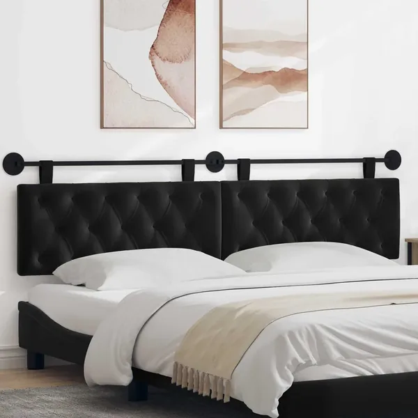 Tête de lit suspendue Avec lumière LED Noir Velours