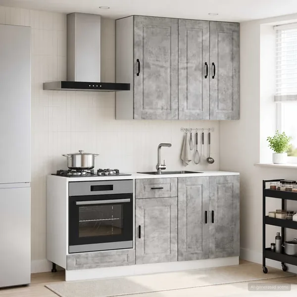 Unité de cuisine PORTO 5 pcs Gris béton Bois d'ingénierie