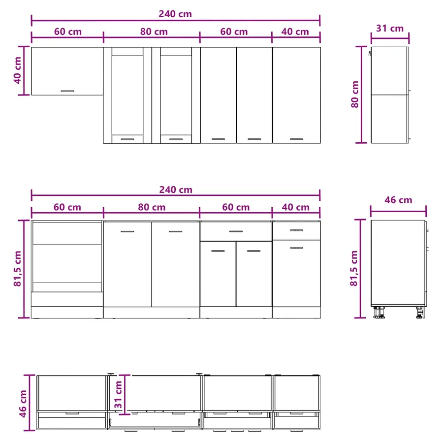 Unité de cuisine LYON 8 pcs Gris béton Bois d'ingénierie - 9