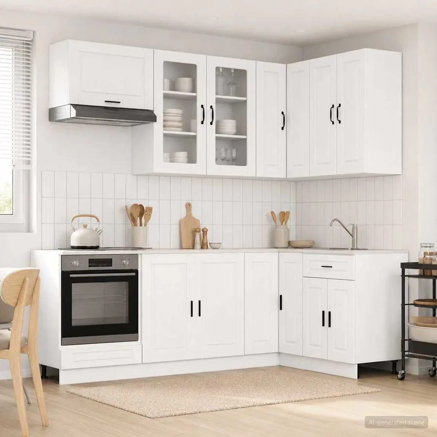 Unité de cuisine PORTO 8 pcs Blanc Bois d'ingénierie