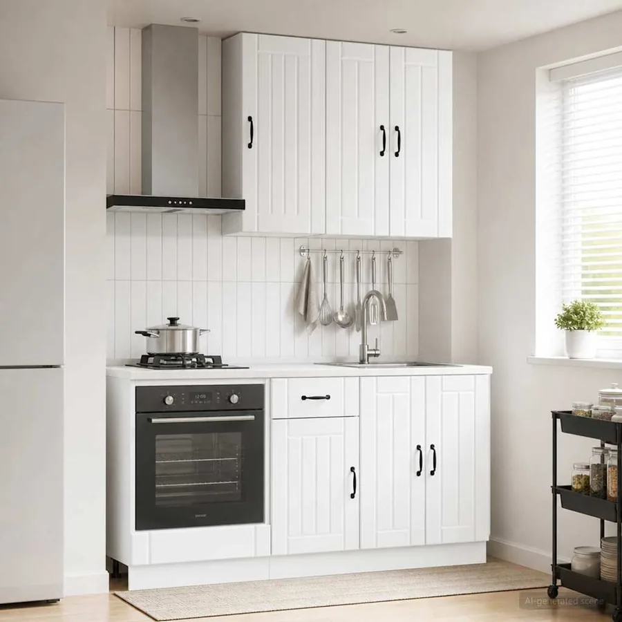 Unité de cuisine LUCCA 5 pcs Blanc brillant Bois d'ingénierie