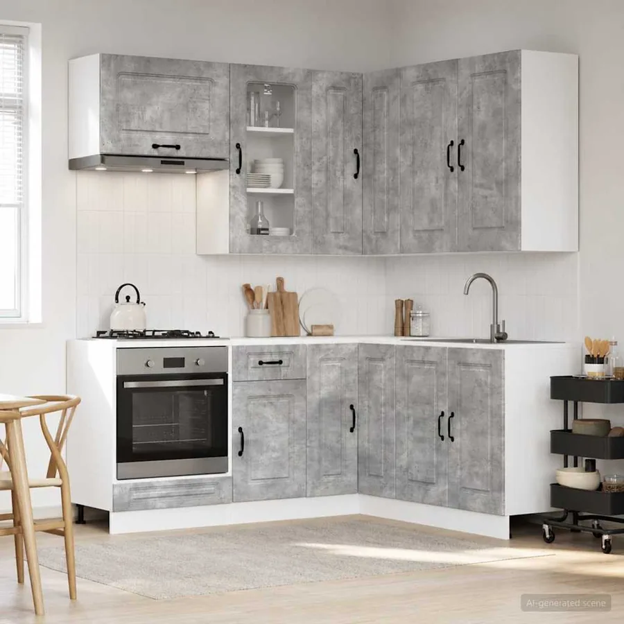 Unité de cuisine KALMAR 8 pcs Gris béton Bois d'ingénierie
