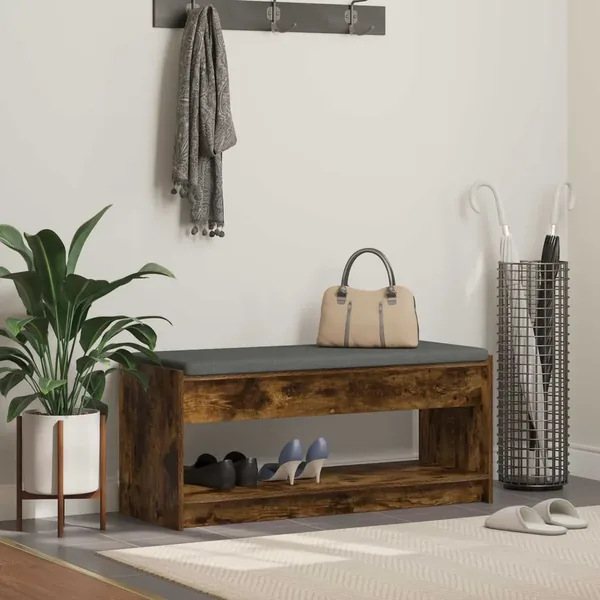 Banc d'entrée avec coussin Chêne Fumé 103 x 38 x 45 cm