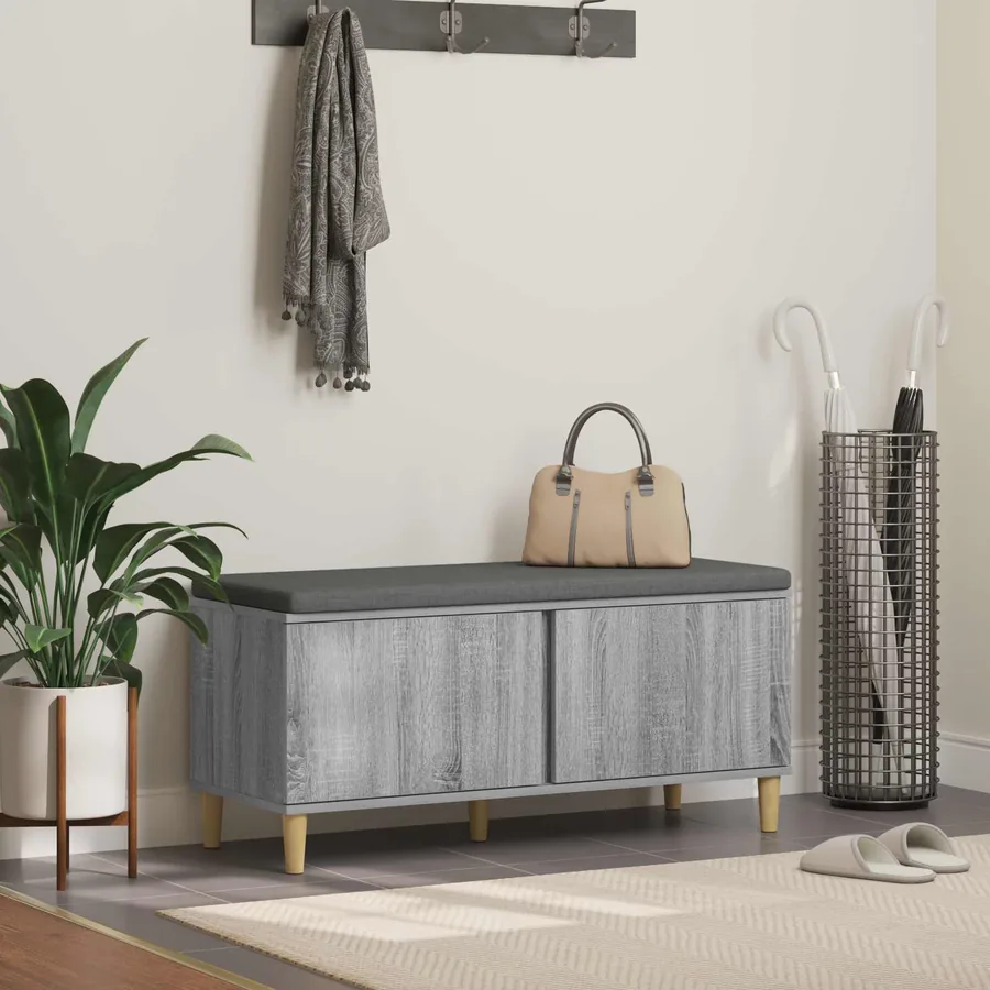 Banc d'entrée avec coussin Gris Sonoma 100 x 38 x 46 cm