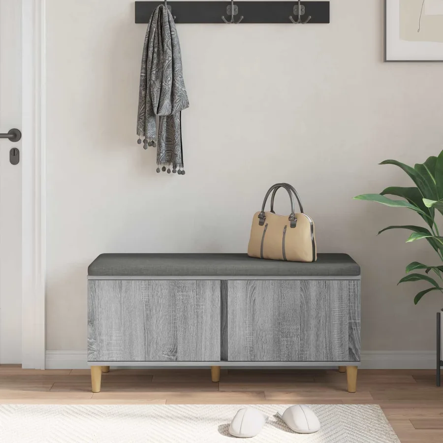 Banc d'entrée avec coussin Gris Sonoma 100 x 38 x 46 cm - 4