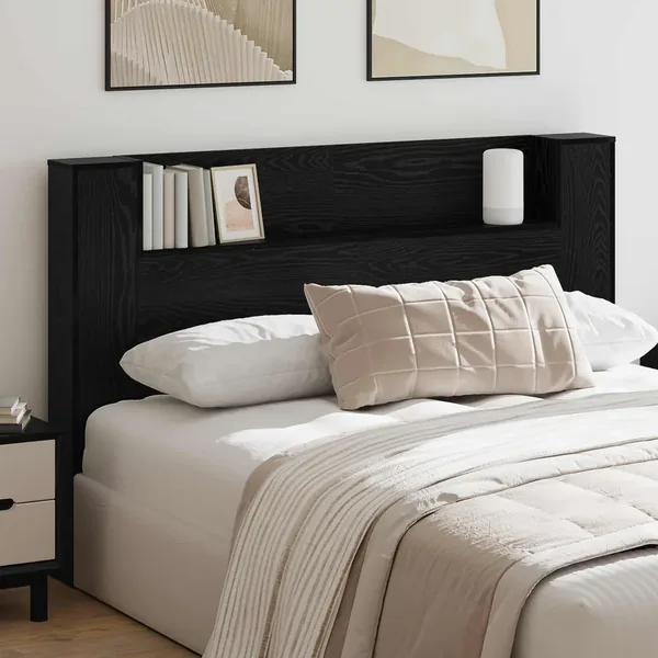 Cabinet de Tête de Lit avec LED Chêne Noir Bois d'ingénierie
