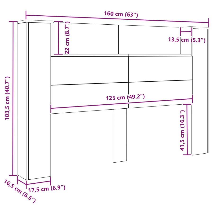 Cabinet de Tête de Lit avec LED Chêne Noir Bois d'ingénierie - 11