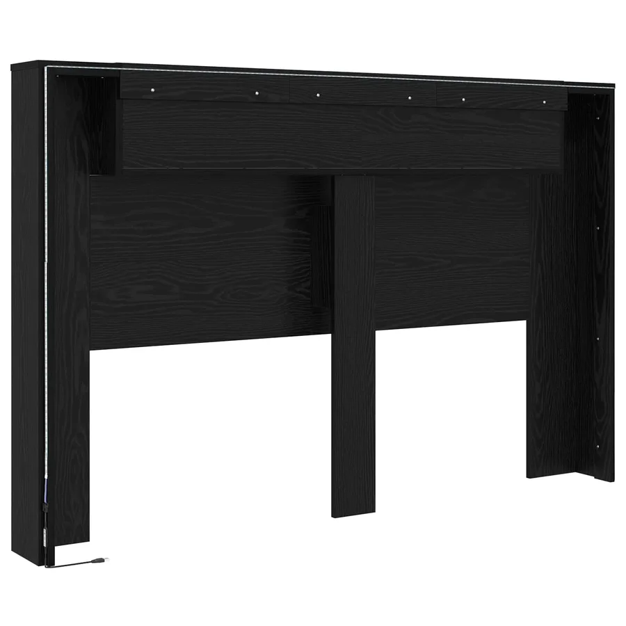 Cabinet de Tête de Lit avec LED Chêne Noir Bois d'ingénierie - 7