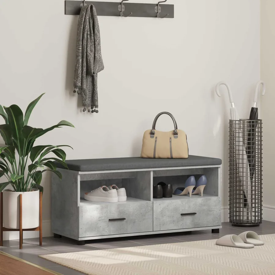 Banc d'entrée avec coussin Gris Béton 100 x 38 x 46 cm