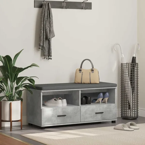 Banc d'entrée avec coussin Gris Béton 100 x 38 x 46 cm