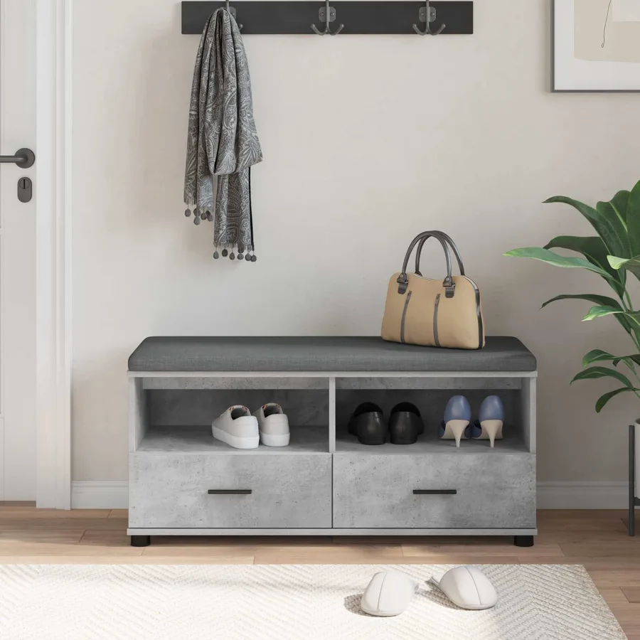 Banc d'entrée avec coussin Gris Béton 100 x 38 x 46 cm - 4