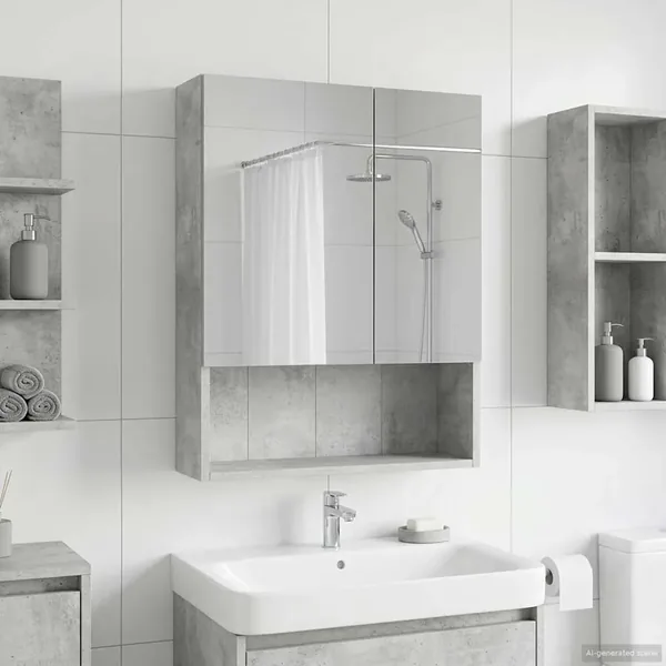 Armoire Miroir de Salle de Bain Gris béton 50 x 14,5 x 70 cm