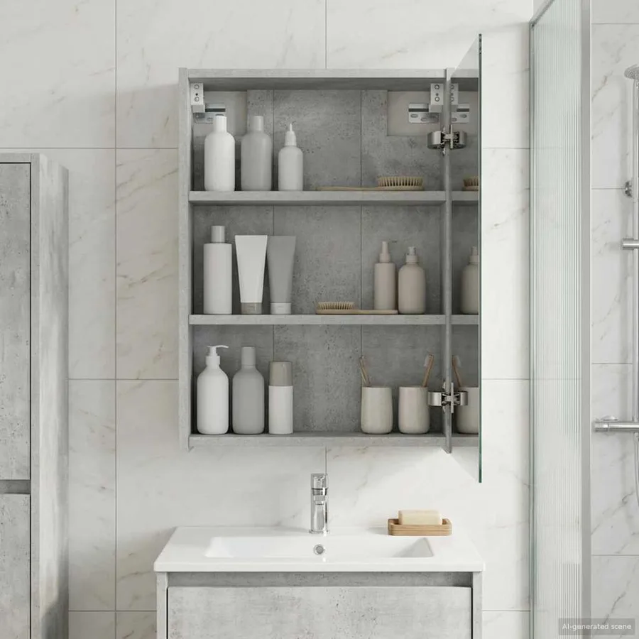 Armoire Miroir de Salle de Bain Gris béton 43 x 16 x 62.5 cm - 4