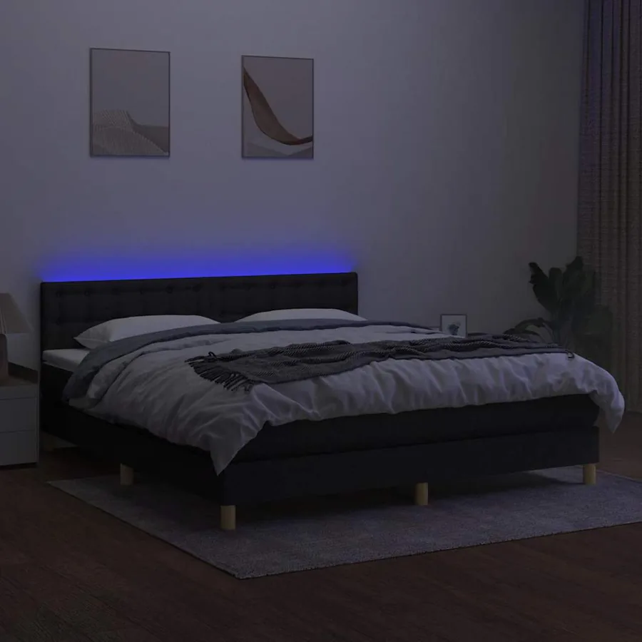 Sommier à lattes de lit avec matelas LED Noir 160x200 cm Tissu - 4