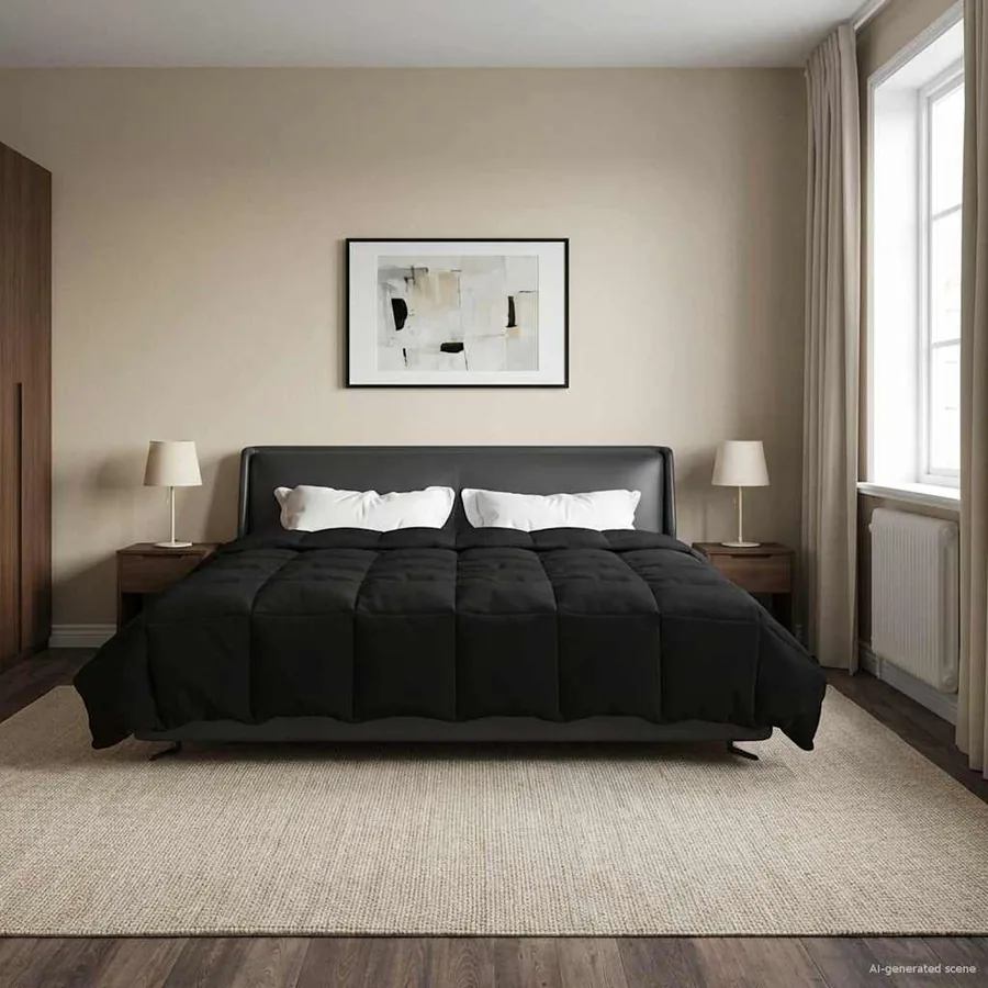Duvet complet toute l'année Noir 220 x 240 cm Microfibre