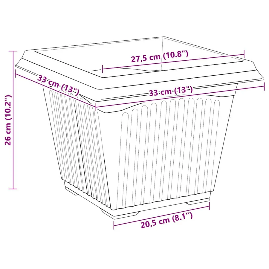 Pot de Fleurs Carré 24 pcs Rouge brique 33 x 33 x 26 cm - 10