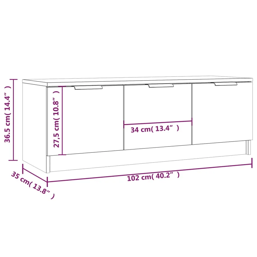 Meuble TV Gris béton 102x35x36,5 cm Bois d'ingénierie - 10