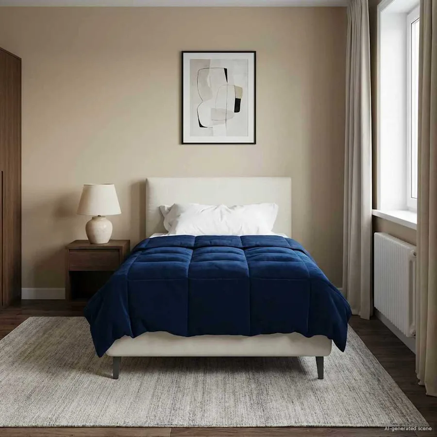 Duvet d'été simple Matelassé Bleu foncé 135 x 220 cm Microfibre - 4