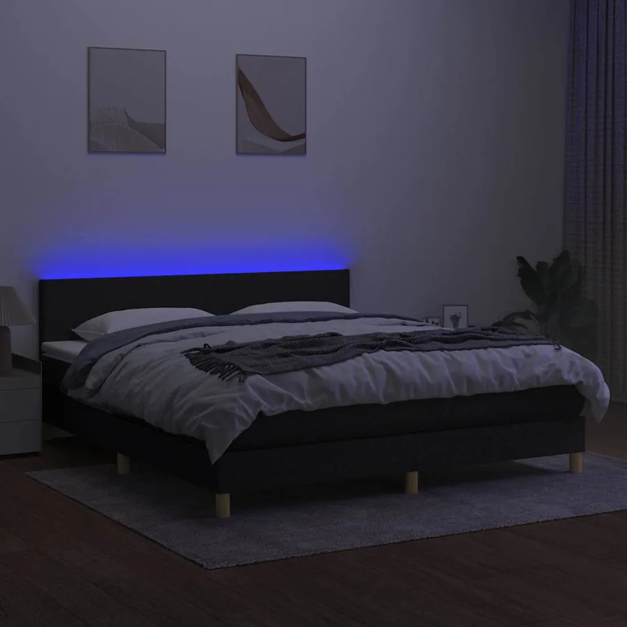 Sommier à lattes de lit avec matelas LED Noir 160x200 cm Tissu - 4