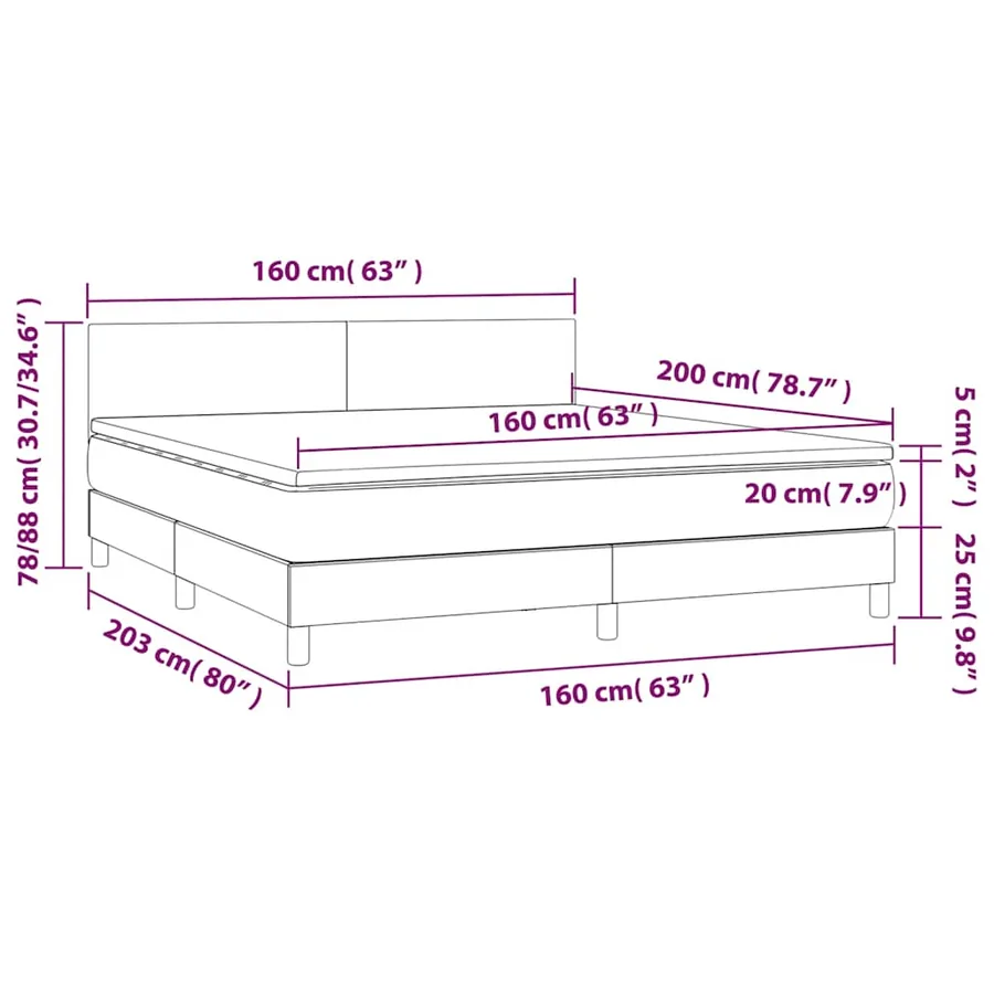 Sommier à lattes de lit avec matelas LED Noir 160x200 cm Tissu - 8