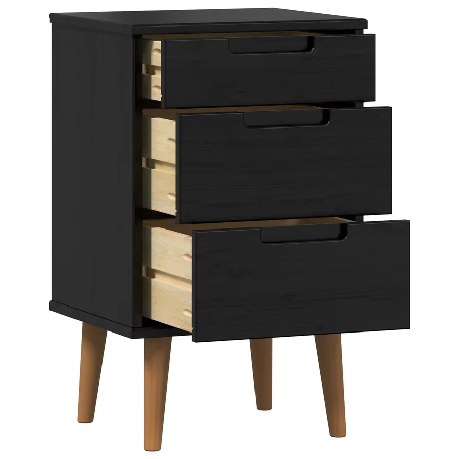 Table de chevet MOLDE Noir 40 x 35 x 65 cm Bois de pin massif - 4