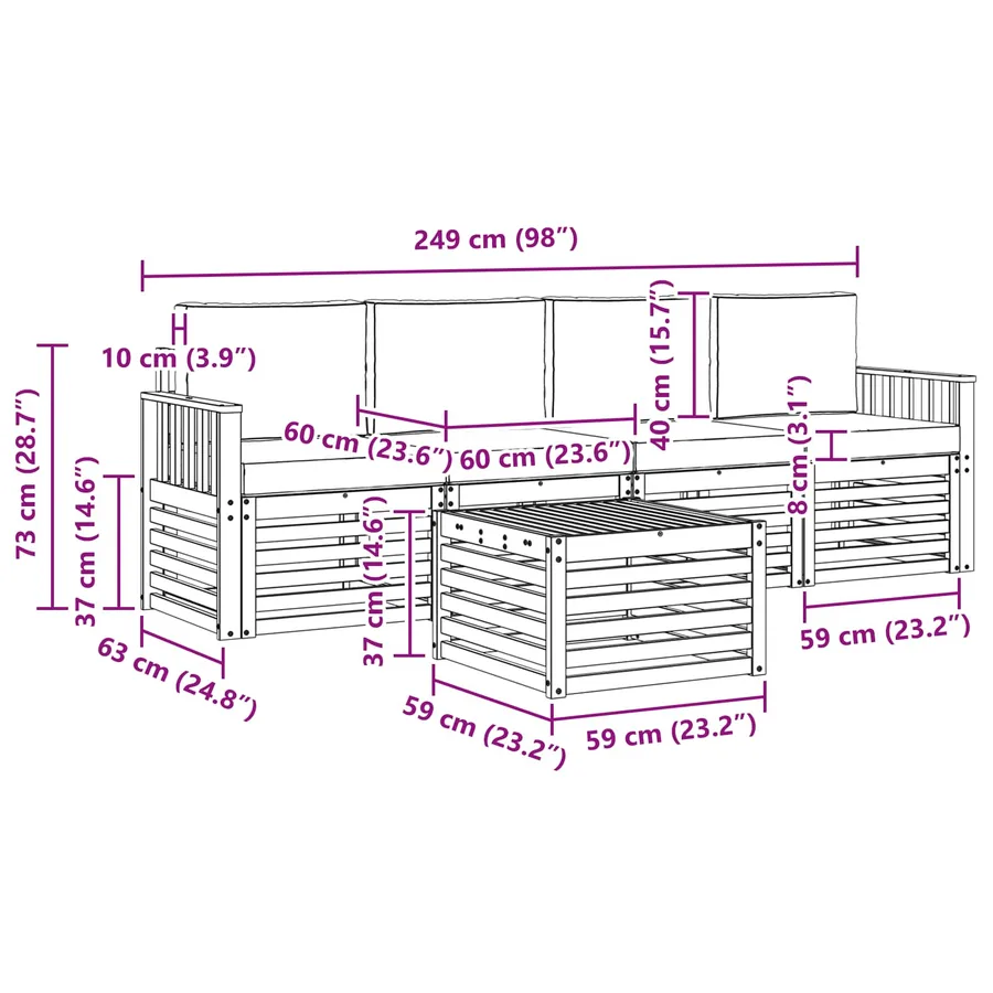 Ensemble de canapés d'extérieur 5 pcs Naturel et Anthracite - 9