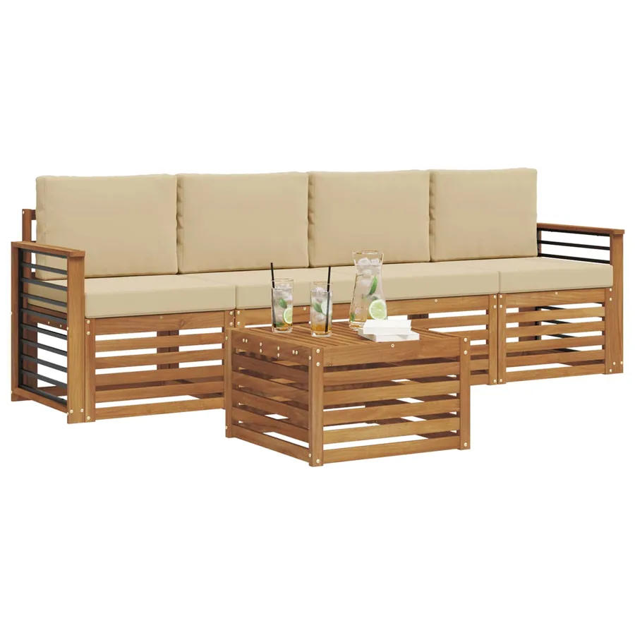 Ensemble de canapés d'extérieur 5 pcs Naturel et Beige - 3