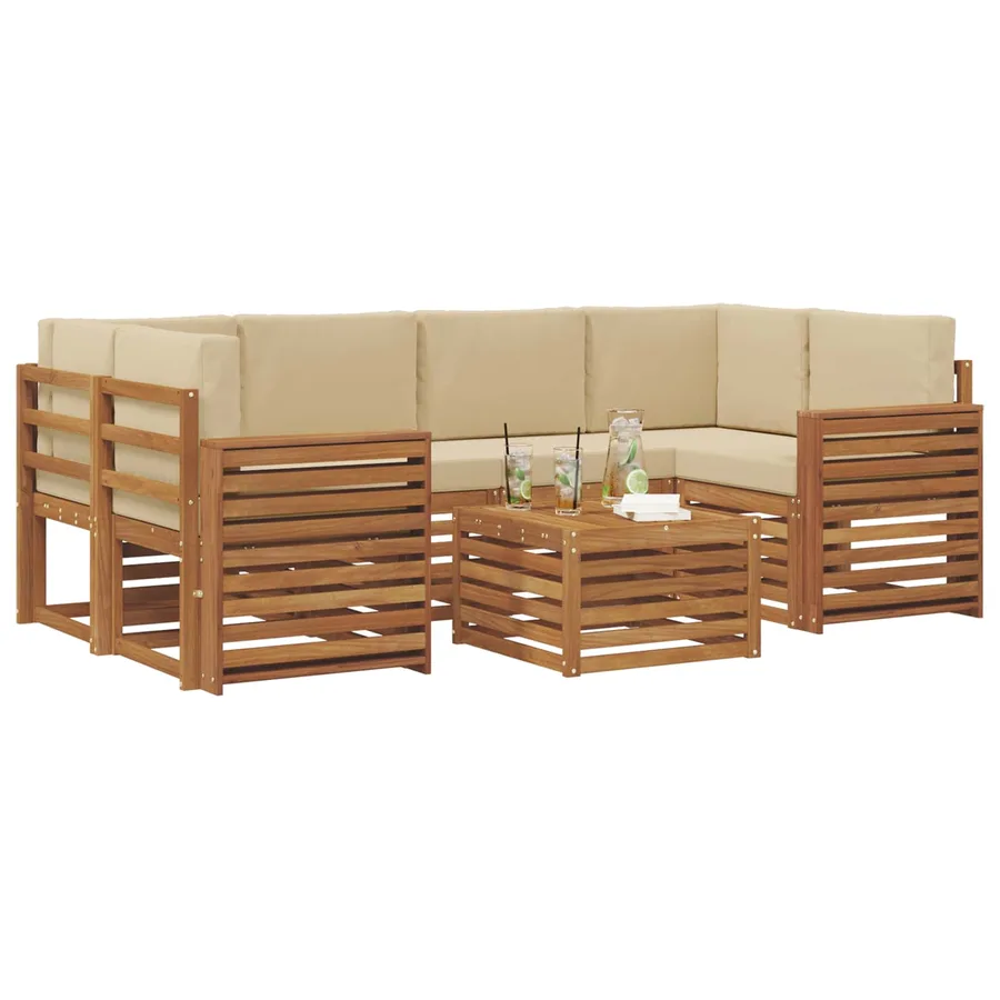 Ensemble de canapés d'extérieur 7 pcs Naturel et Beige - 3