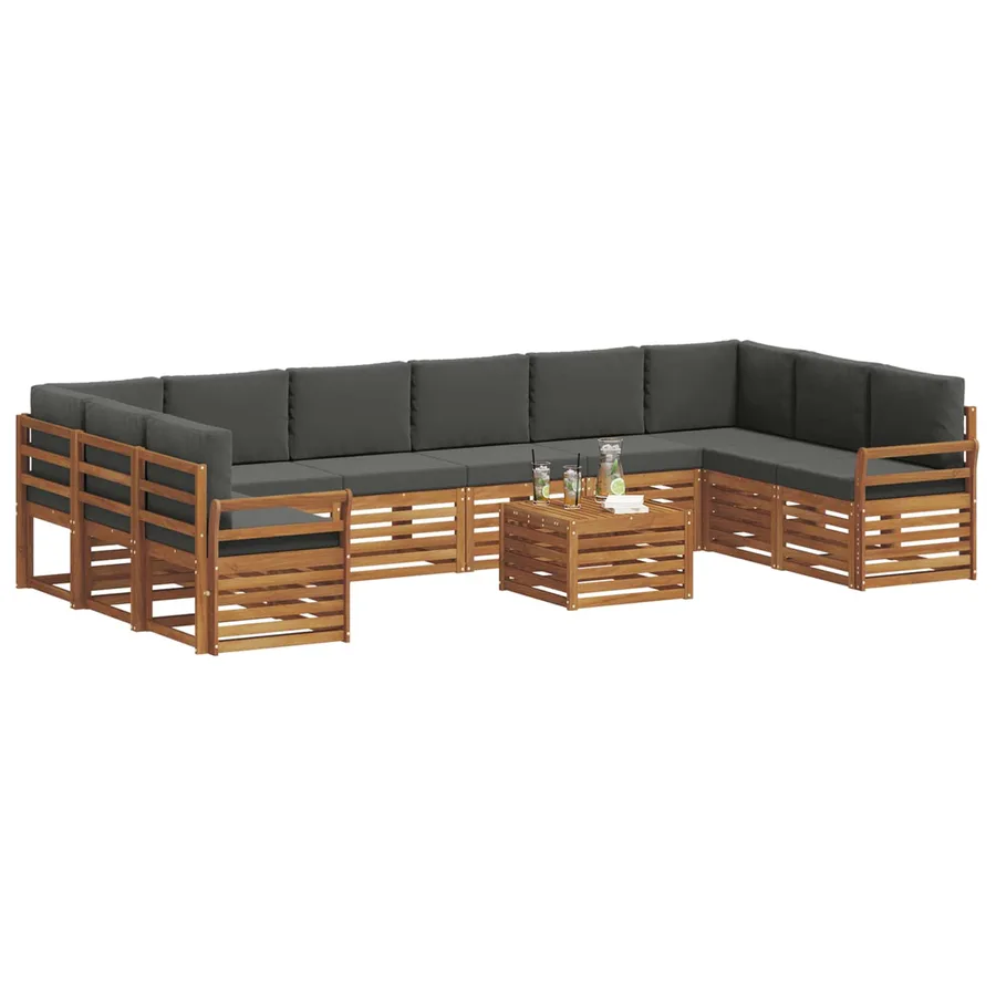 Ensemble de canapés d'extérieur 11 pcs Naturel et Anthracite - 3