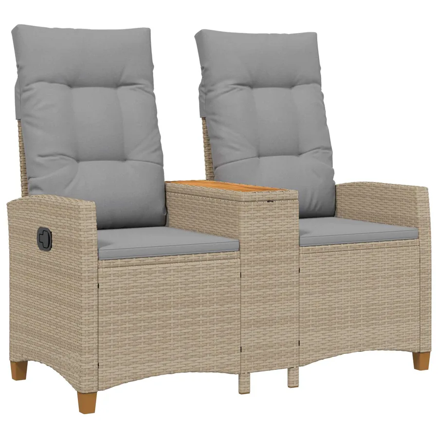 Banc inclinable avec table Beige et Gris clair polyrotin - 2