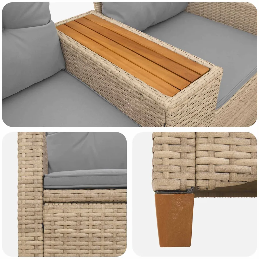 Banc inclinable avec table Beige et Gris clair polyrotin - 7