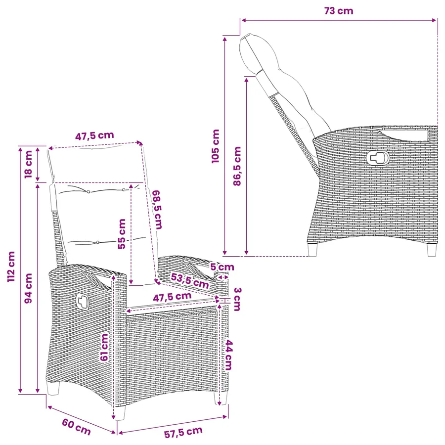 Chaise de jardin 2 pcs Noir 56 x 64 x 94 cm Acier et Polyester - 12