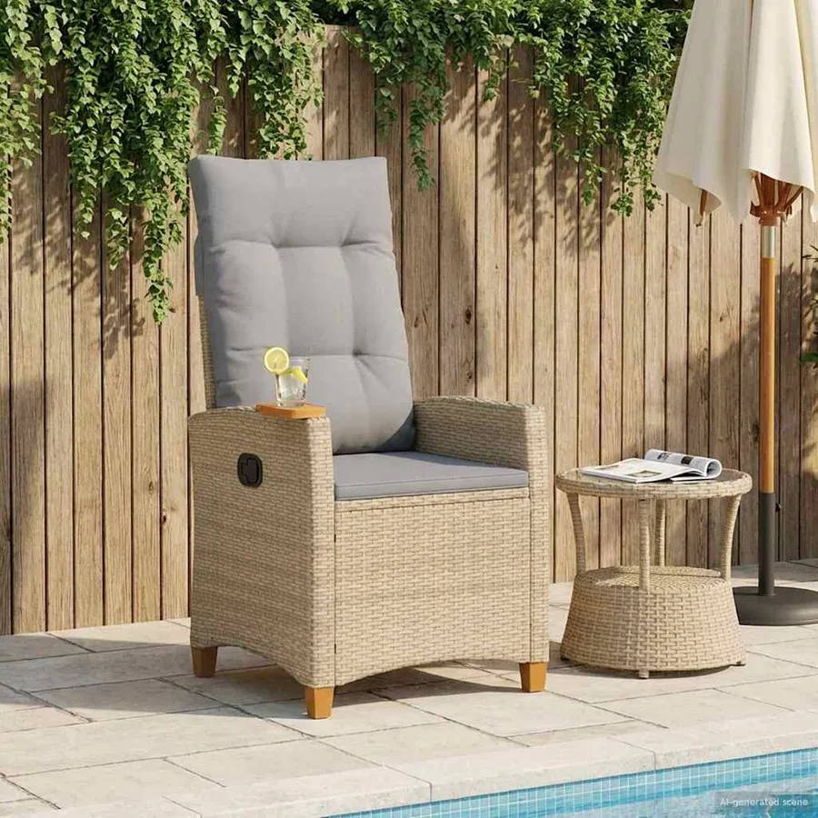 Chaise inclinable avec plateau à thé 62 x 64 x 112 cm polyrotin - 3