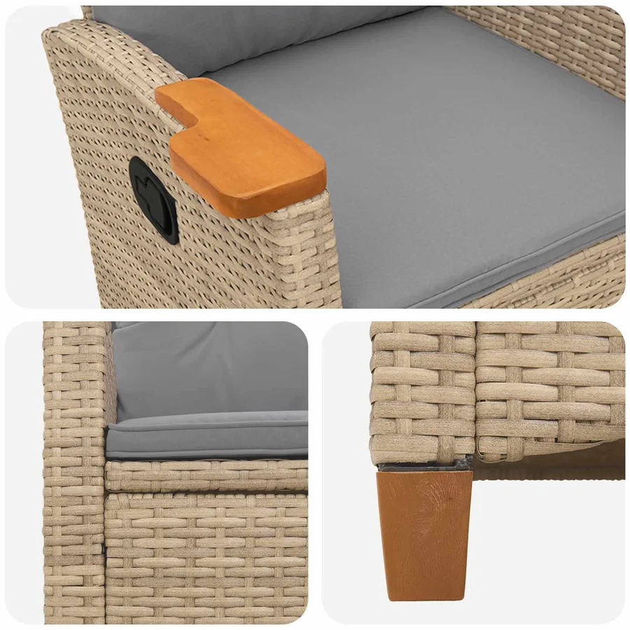 Chaise inclinable avec plateau à thé 62 x 64 x 112 cm polyrotin - 7