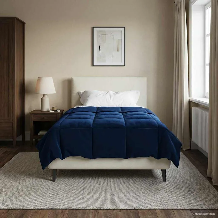 Duvet d'hiver Matelassé Bleu foncé 135 x 220 cm Microfibre - 4