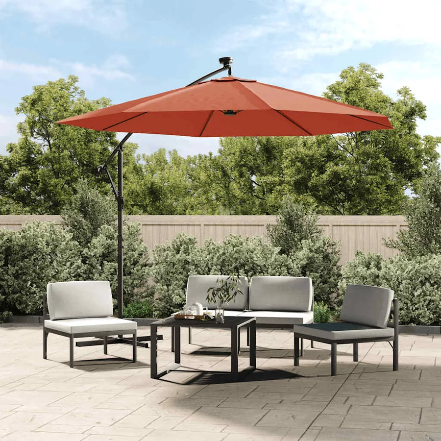 Parasol de jardin en porte-à-faux et lumières LED mât en acier