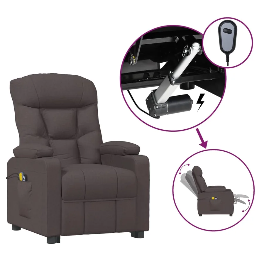 Fauteuil électrique de massage Marron foncé Tissu - 2