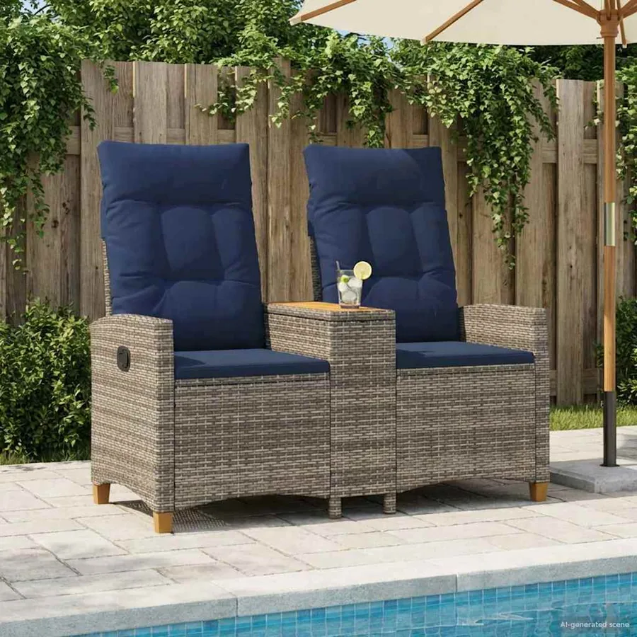 Banc inclinable avec table Gris et bleu marine polyrotin