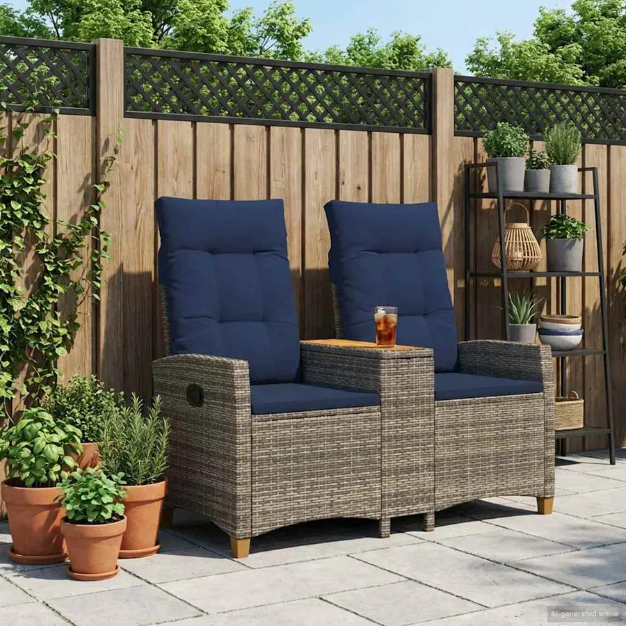 Banc inclinable avec table Gris et bleu marine polyrotin - 3