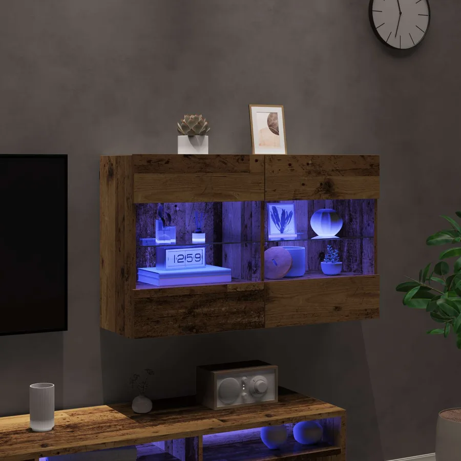 Meuble TV mural avec LED Bois Ancien 98,5 x 30 x 60,5 cm - 6