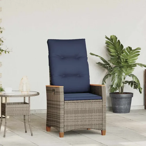 Chaise de jardin inclinable Gris et bleu marine polyrotin