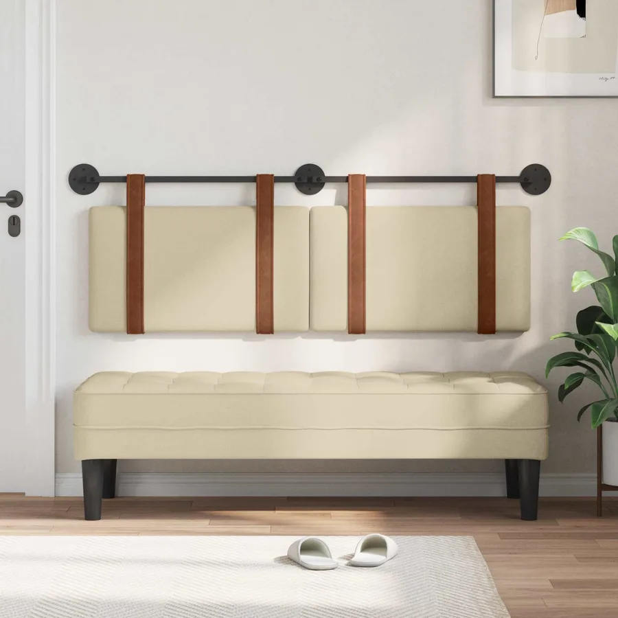 Tête de lit suspendue Uni Crème 130 x 55 x 5 cm PU antique - 3