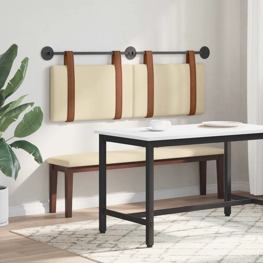 Tête de lit suspendue Uni Crème 130 x 55 x 5 cm PU antique - 4